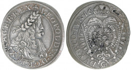 Leopold I. 1658-1705
15 Kreuzer, 1664 CA. Wien
5,40g
Herinek 924
ss