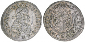 Leopold I. 1658-1705
6 Kreuzer, 1682. Graz
3,07g
Herinek 1167
ss+