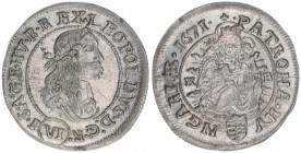 Leopold I. 1658-1705
6 Kreuzer, 1671 KB. Kremnitz
3,10g
Herinek 1245
vz