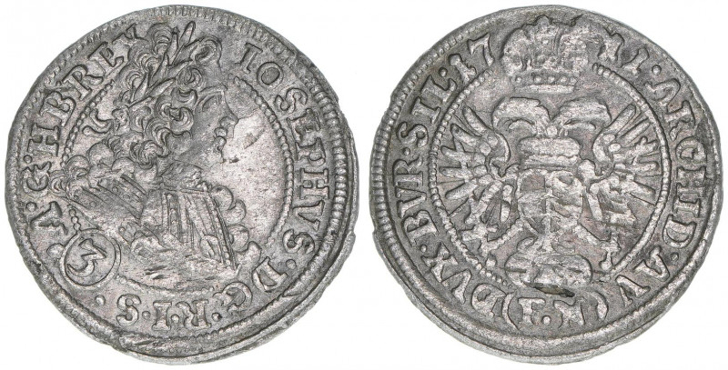 Joseph I. 1705-1711
Groschen, 1711 FN. Breslau
1,44g
Herinek 217
ss