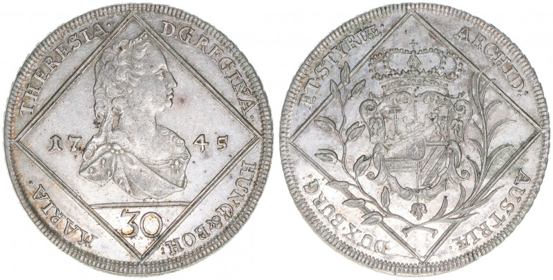 Maria Theresia 1740-1780
30 Kreuzer, 1745. selten
Graz
7,18g
Herinek 782
vz