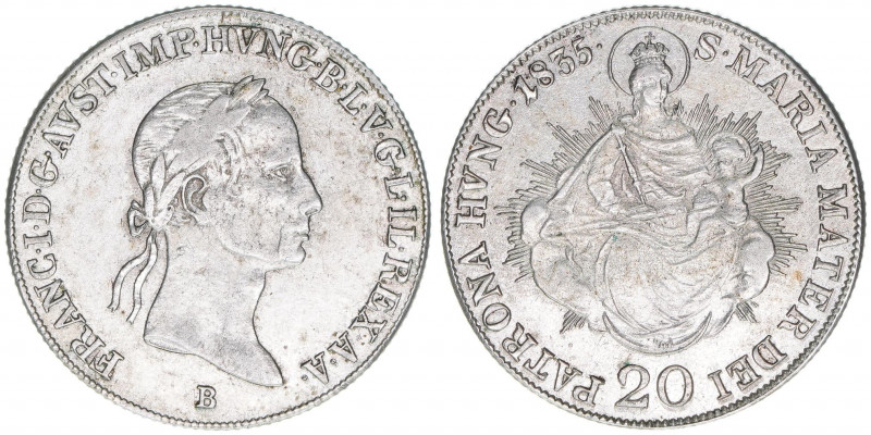 Franz (II.) I.1792-1835
20 Kreuzer, 1835 B. Kremnitz
6,67g
ANK 68
ss+