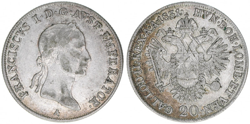 Franz (II.) I.1792-1835
20 Kreuzer, 1831 A. flatternde Bänder
Wien
6,63g
ANK 48
...