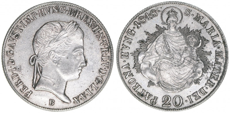 Ferdinand I. 1835-1848
20 Kreuzer, 1848 B. Kremnitz
6,64g
ANK 15
ss/vz