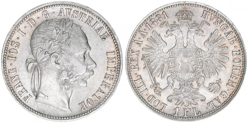 Franz Joseph I. 1848-1916
Gulden, 1881. Wien
12,32g
ANK 31
vz