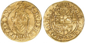 Michael von Kuenburg 1554-1560
Erzbistum Salzburg. Dukat, 1557. Salzburg
3,54g
Zöttl 455, Probszt 415
ss