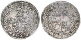 Wolf Dietrich von Raitenau 1587-1612
Erzbistum Salzburg. Groschen, ohne Jahr. sehr selten
Salzburg
2,39g
Zöttl 1013, Probszt 858
ss+