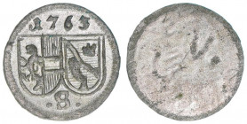 Sigismund III. Graf Schrattenbach 1753-1771
Erzbistum Salzburg. Pfennig, 1763. Salzburg
0,23g
Zöttl 3105, Probszt 2377
stfr-