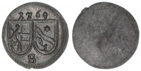 Sigismund III. Graf Schrattenbach 1753-1771
Erzbistum Salzburg. Pfennig, 1769. Salzburg
0,35g
Zöttl 3108, Probszt 2380
vz