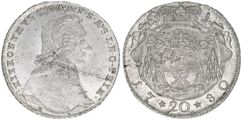 Hieronymus Graf Colloredo 1772-1803
Erzbistum Salzburg. 20 Kreuzer, 1780. Salzbu...