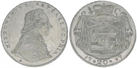 Hieronymus Graf Colloredo 1772-1803
Erzbistum Salzburg. 20 Kreuzer, 1797. Salzburg
6,74g
Zöttl 3290, Probszt 2495
vz