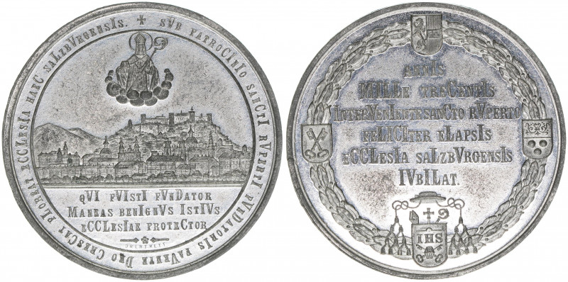 Franz Joseph I. 1848-1916
Salzburg. Zinnmedaille, 1882. auf das 1300-jährige Sti...