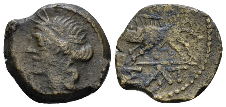 Gallia, Nemausus Bronze circa 120/60, Æ 16.00 mm., 2.61 g.
Laureate head of Apo...