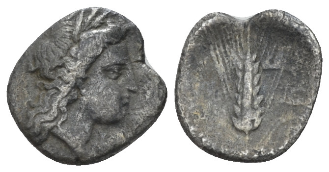 Lucania, Metapontum Diobol circa 325-275, AR 11.00 mm., 1.02 g.
Head of Demeter...