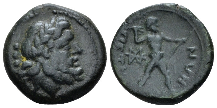 Bruttium, Petelia Quadrans III century, Æ 17.60 mm., 3.56 g.
Laureate head of Z...