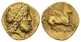 Sicily, Syracuse 30 Litrai or hemidrachm circa 344-317, AV 12.30 mm., 1.84 g.
 Laureate head of Zeus r.; in l. field, club. Rev. Pegasus flying r. Ja...