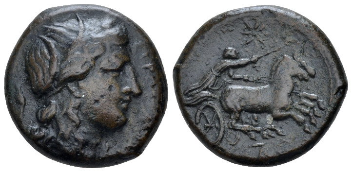 Sicily, Syracuse Bronze circa 317-289, Æ 18.00 mm., 8.84 g.
Wreathed head of Pe...