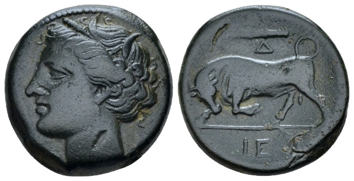Sicily, Syracuse Bronze circa 275-216, Æ 18.80 mm., 5.92 g.
Wreathed of Kore l....