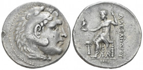 Kingdom of Macedon, Alexander III, 336-323. Arados Tetradrachm circa 201-200, AR 31.50 mm., 16.96 g.
Head of Herakles r., wearing lion skin. Rev. Zeu...