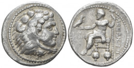 Kingdom of Macedon, Alexander III, 336-323 Tetradrachm circa 321-320, AR 28.00 mm., 17.02 g.
Head of Herakles r., wearing lion skin. Rev. Zeus Aëtoph...