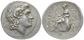 Kingdom of Thrace, Lysimachus, 323-281 Perinthus Tetradrachm circa 283-282, AR 30.30 mm., 16.85 g.
Deified head of Alexander III r., with horn of Amm...