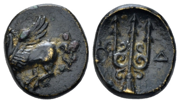 Acarnania, Leucas Bronze circa 350-250, AR 12.80 mm., 1.94 g.
Pegasus flying l....