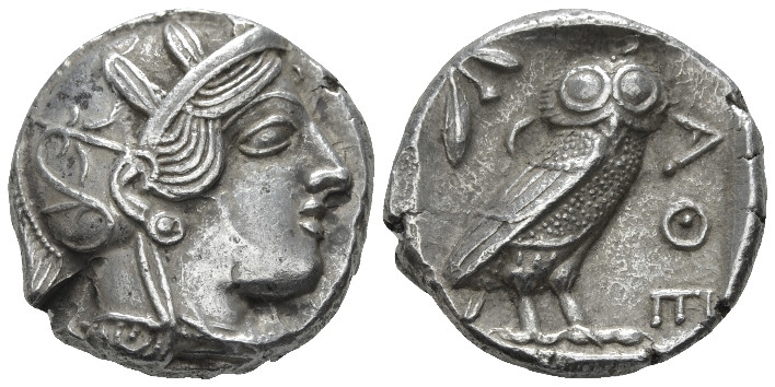 Attica, Athens Tetradrachm after 449 BC, AR 23.70 mm., 17.17 g.
Head of Athena ...