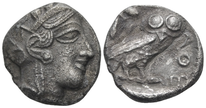 Attica, Tetradrachm Tetradrachm circa 405, AR 23.00 mm., 15.26 g.
Head of Athen...