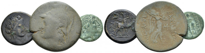 Kingdom of Bithynia, Prusias II, 182-149 Large lot of 3 bronzes circa 182-149, Æ...