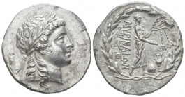 Aeolis, Myrina Tetradrachm circa 160-143, AR 30.00 mm., 16.53 g.
Laureate head of Apollo r. Rev. Apollo Grynius standing r. with laurel branch and pa...