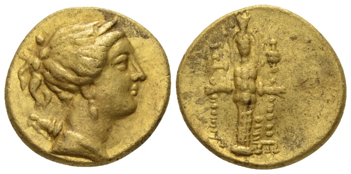Ionia, Ephesus Stater circa 155-140, AV 18.80 mm., 8.47 g.
Draped bust of Artem...