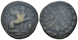 Island of Ionia, Chios Trihemiassarion Pseudo-autonomous issue circa AD 100-300, Æ 23.00 mm., 6.06 g.
Sphinx sitting r., holding amphora in r. paw. R...