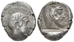 Lycia, Dynasts of Lycia, Kherei circa 410-390 Telmessos Stater circa 410-390, AR 19.80 mm., 8.52 g.
Helmeted head of Athena r., bowl decorated with s...