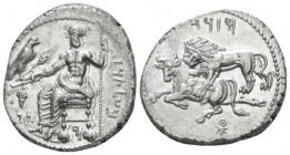 Cilicia, Mazaios 361-344 Tarsus Stater circa 361-344, AR 22.80 mm., 10.85 g.
B'ltrz in Aramaic characters Baaltars seated l., holding bunch of grapes...