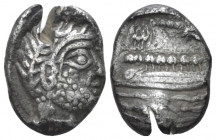 Phoenicia, Aradus Tetrobol circa 385-377, AR 12.50 mm., 3.39 g.
Laureate head of bearded god r. Rev. Galley r.; above, date. Rouvier IJAN,1903 p. 132...