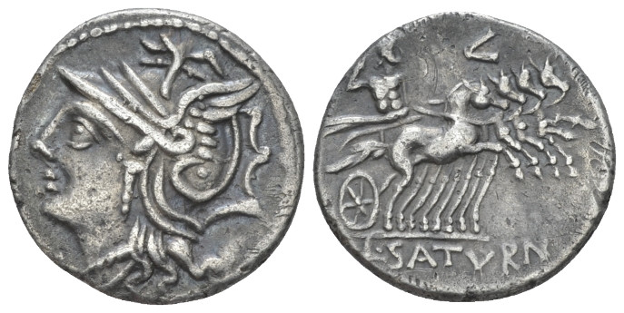 L. Appuleius Saturninus. Denarius circa 104, AR 18.50 mm., 3.83 g.
Helmeted hea...