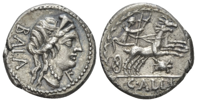 Cl. Allius Bala. Denarius circa 82, AR 17.50 mm., 3.79 g.
BALA Diademed female ...