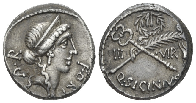 Q. Sicinius. Denarius circa 49, AR 16.30 mm., 4.05 g.
FORT – P·R Diademed head ...