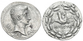Octavian as Augustus, 27 BC – 14 AD Cistophoric tetradrachm Ephesus circa 24-20 BC, AR 26.20 mm., 11.80 g.
Bare head r. Rev. Capricorn r., head rever...
