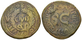 Octavian as Augustus, 27 BC – 14 AD P. Licinius Stolo. Sestertius Rome 17 BC, Æ 33.40 mm., 21.25 g.
Wreath encircling CIVIS flanked by two laurel bra...