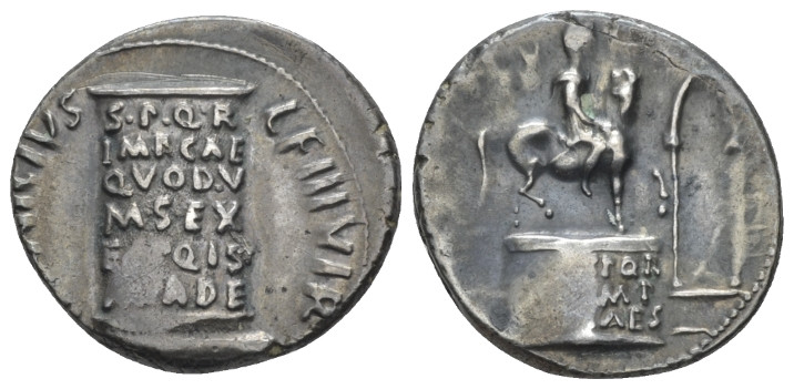 Octavian as Augustus, 27 BC – 14 AD Denarius Rome circa 16 BC, AR 18.60 mm., 3.9...