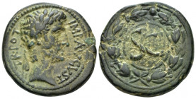 Octavian as Augustus, 27 BC – 14 AD Bronze Antiochia circa 5-4 BC, Æ 28.60 mm., 16.17 g.
 Laureate head r. Rev. Large SC in laurel wreath. RPC 4247. ...