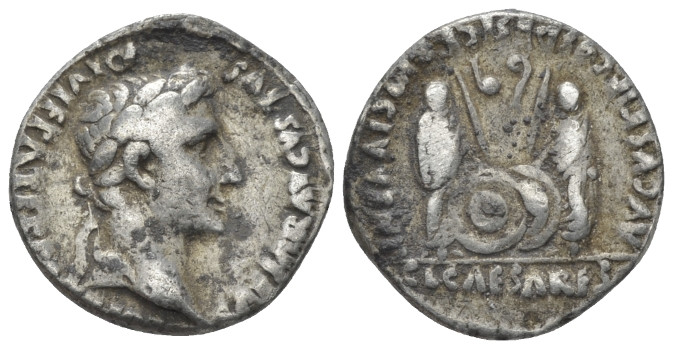 Octavian as Augustus, 27 BC – 14 AD Denarius Lugdunum circa 2 BC-4 AD, ,
 Laure...