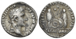 Octavian as Augustus, 27 BC – 14 AD Denarius Lugdunum circa 2 BC-4 AD, ,
 Laureate head r. Rev. Caius and Lucius standing facing and resting hands on...