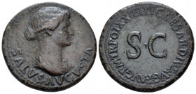 In the name of Livia, wife of Augustus Dupondius Rome 22-23, Æ 29.60 mm., 14.25 g.
 Draped bust of Livia as Salus r. Rev. Legend around S C. C 5. RIC...