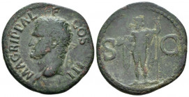 In the name of Agrippa As Rome after 37, Æ 30.00 mm., 11.51 g.
 Head l., wearing rostral crown. Rev. S – C Neptune, cloaked, standing l. holding smal...