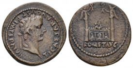 Tiberius caesar, 9 – 14. Semis Lugdunum 12, Æ ,
 Laureate head of Tiberius r. Rev. Front elevation of the Altar of Lugdunum, decorated with the coron...