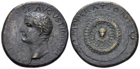 Tiberius, 14-37 As Rome circa 16-22, Æ 29.70 mm., 15.58 g.
 Laureate head l. Rev. Small bust of Tiberius within laurel wreath; all in the center of a...