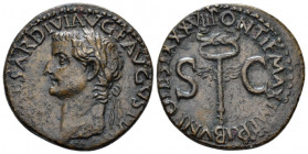 Tiberius, 14-37 As Rome 35-36, Æ 26.90 mm., 9.69 g.
 Laureate head l. Rev. Winged caduceus. C 22. RIC 59. 
 Lovely brown tone, minor area of weaknes...