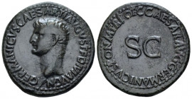 In name of Germanicus As Rome 37-38, Æ 29.20 mm., 11.09 g.
 Bare head l. Rev. Legend around S C. C 1. RIC Gaius 35. 
 Dark patina and Very Fine/Good...
